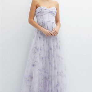 Strapless Lavender Floral Tulle Gown